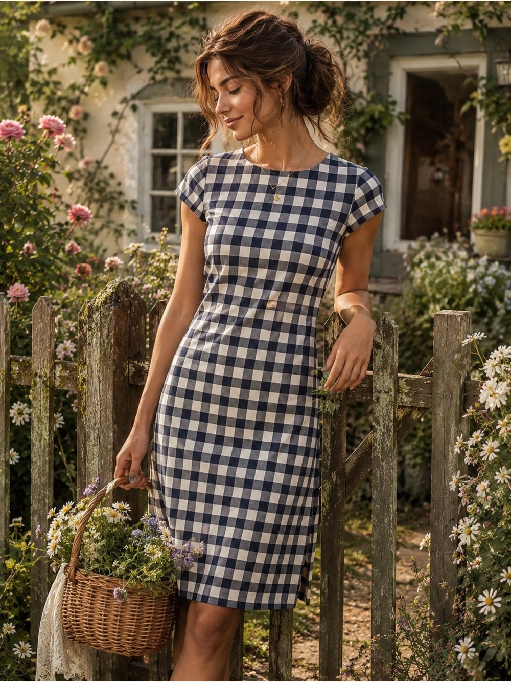 Blue and white classic cottage core dress